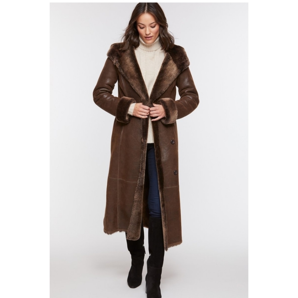 ❌SOLD❌ BGSD Hooded Shearling Maxi Walking Coat - Picture 2 of 8